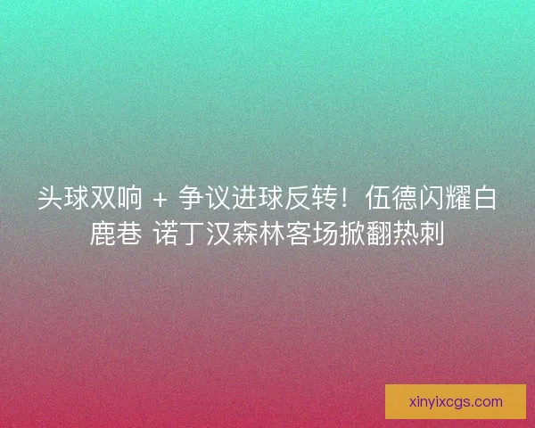 头球双响 + 争议进球反转！伍德闪耀白鹿巷 诺丁汉森林客场掀翻热刺
